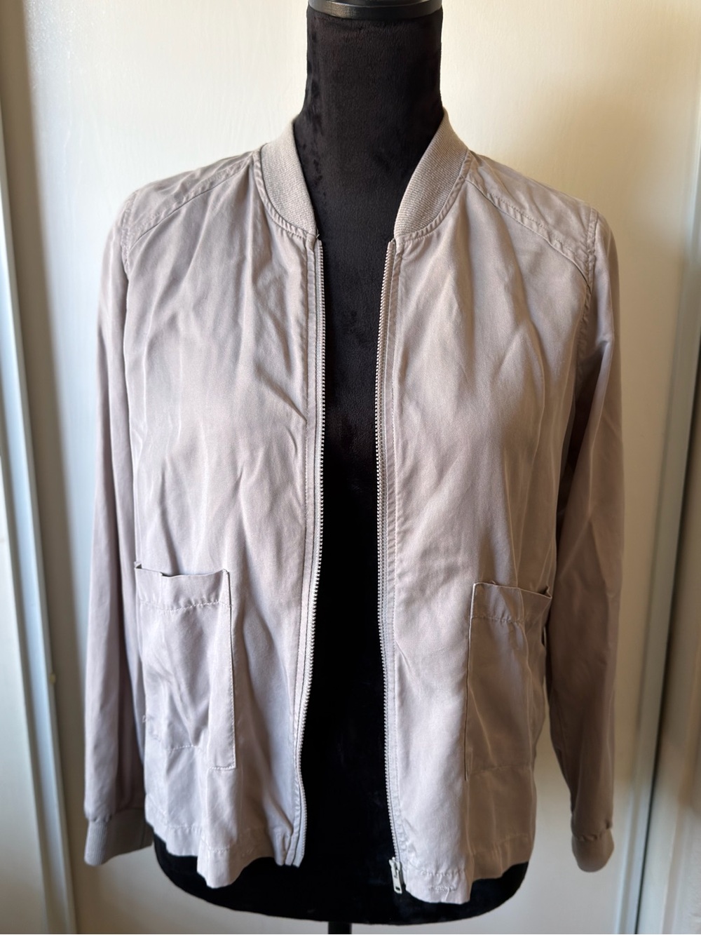 Socialite Lightweight Zip-Front Bomber Jacket | Taupe Beige Utility Outerwear